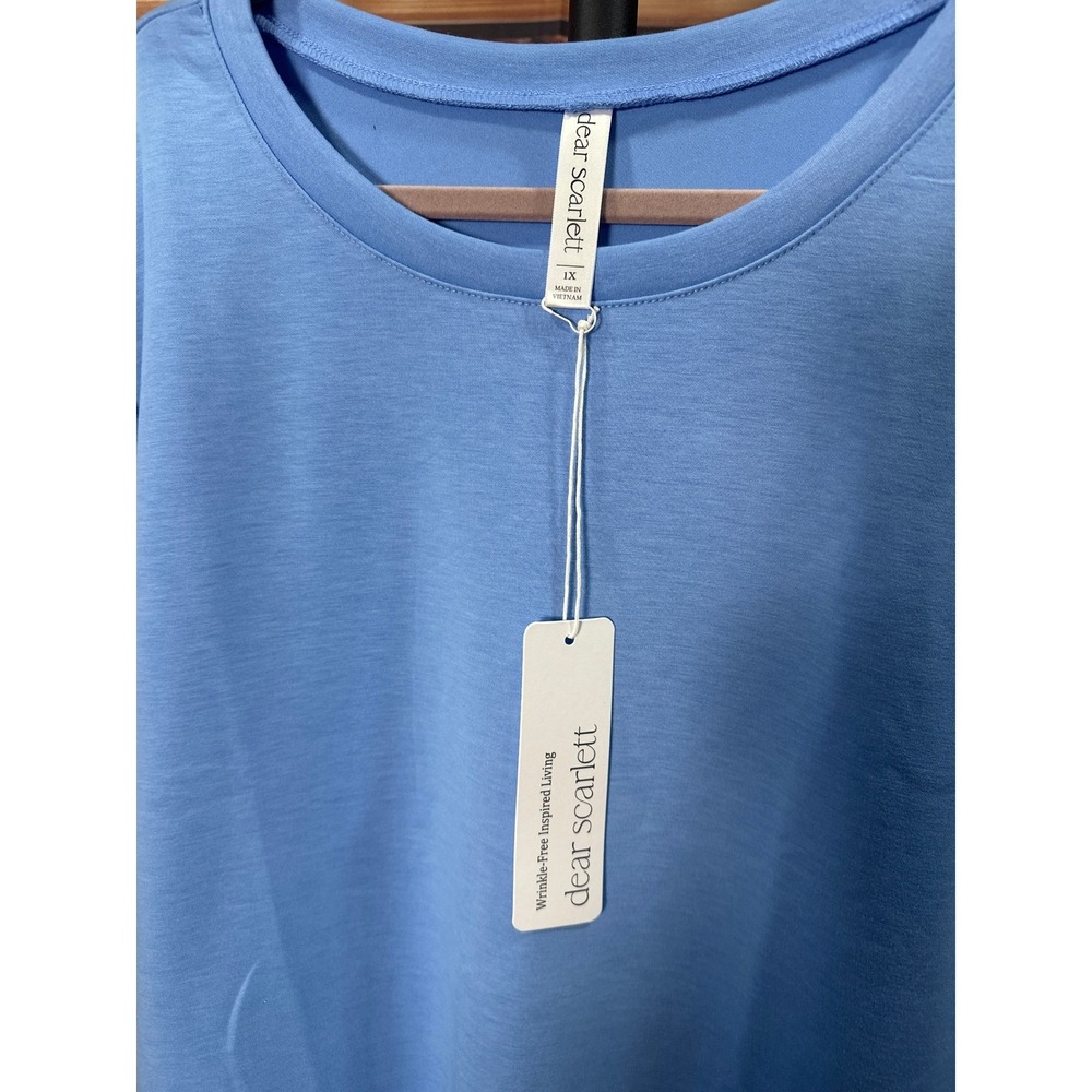 Dear Scarlett Blue Wrinkle Free T-Shirt Dress Cuffed Sleeve TRV-RETREATP 1X - Picture 3 of 7